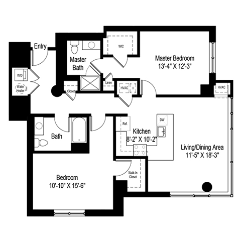 Floor plan for 2 beds, 2 baths, 1247 sqft
